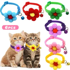 6PCS Cat Collar Gift, Pet Collar for Girl/Boy Dog Collars Ideal for Girl Cats Male Cats Collar with Bell, Adjustable Length, Cute Cat Fashion Accessory Durable Pet Wear