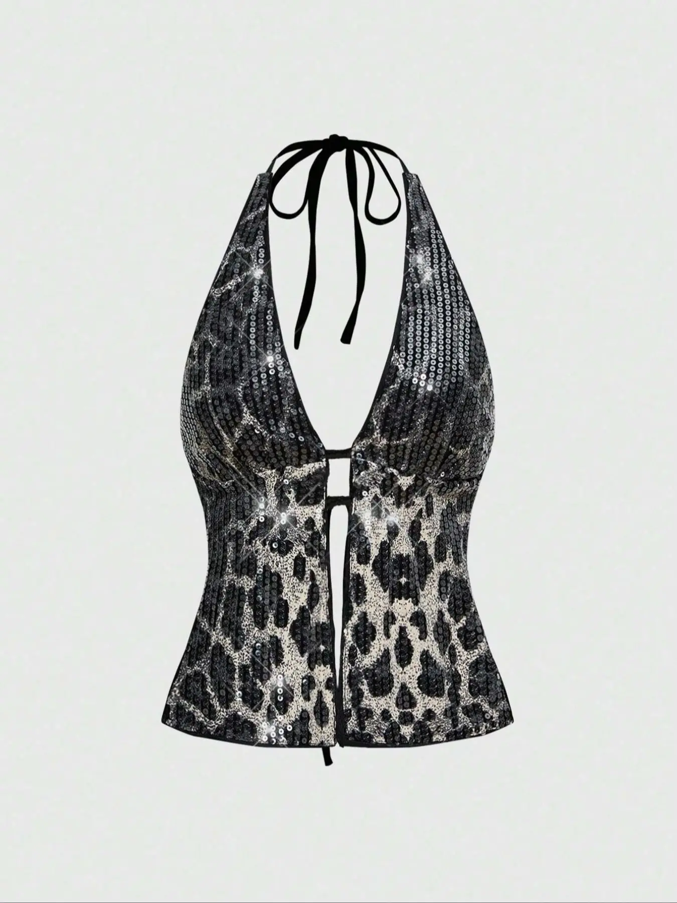 Punk Women's Fashion Pop Star Summer Beach Party Music Festival Street Style Y2K Off-the-Shoulder Sexy Leopard Print Sequin Cross Pendant Vest