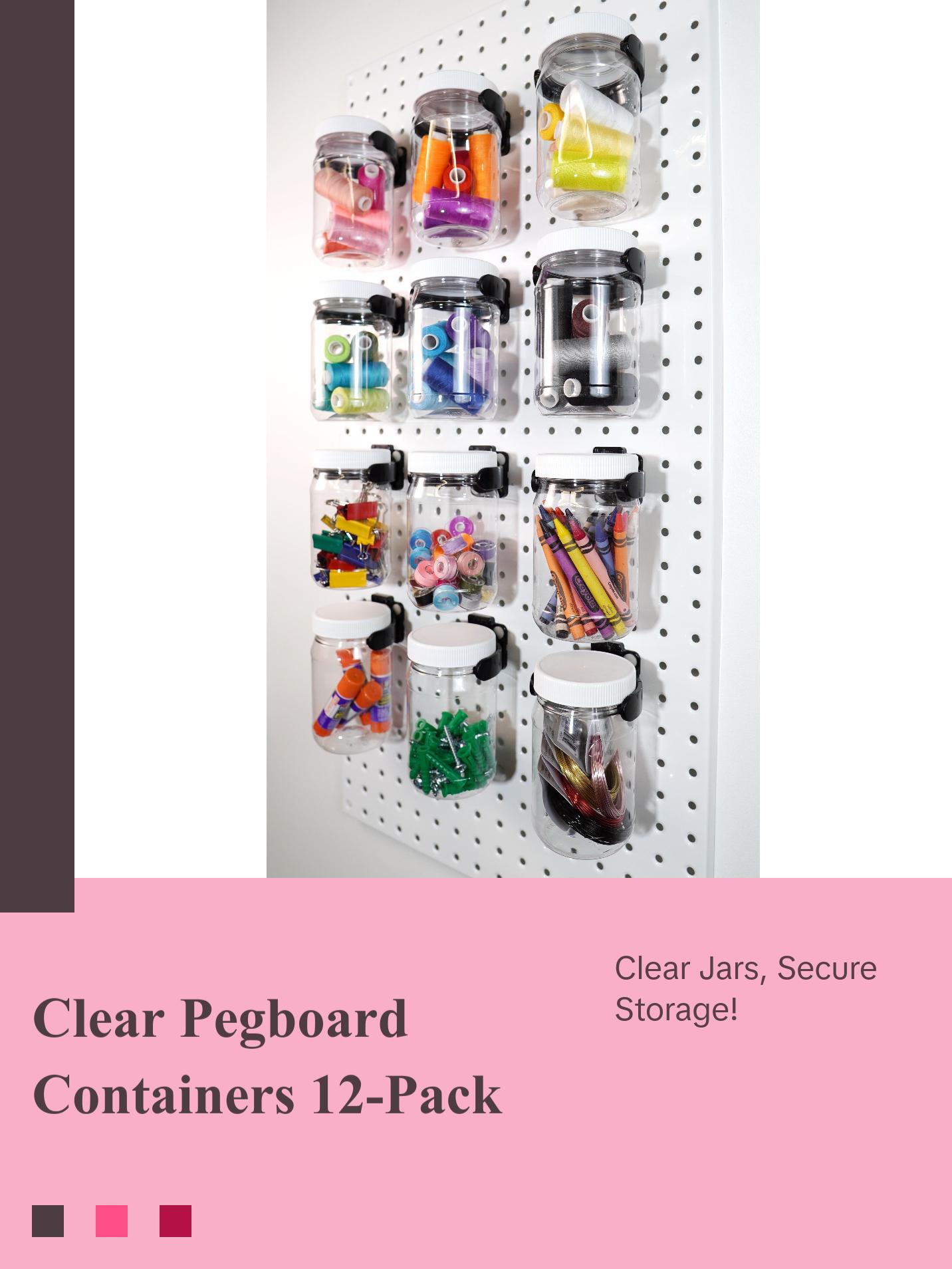 Clear Pegboard Containers - Wallwerx Organizer - Plastic Jars 16oz (12-Pack) Clear Pegboard Containers - Wallwerx Organizer - Plastic Jars 16oz (12-Pack)