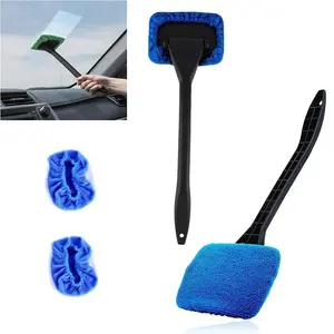 Windshield Cleaner Tool Car Window Cleaner with 2 Reusable and Washable Microfiber Pads and Flexible Extendable Handle Auto Inside Glass Wiper Kit