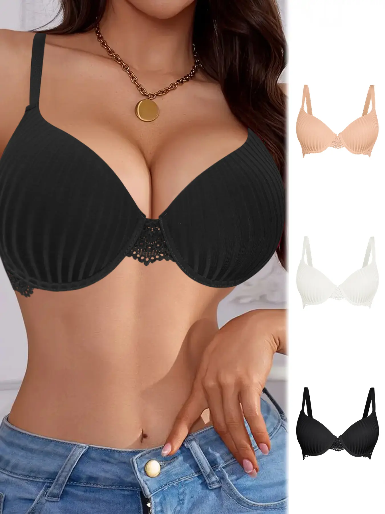 Women’s bras, 3-pack and 6-pack, solid-color soft cotton wire-free bras, thin cup design, light support, adjustable straps, comfortable everyday basic underwear for all-day wear
