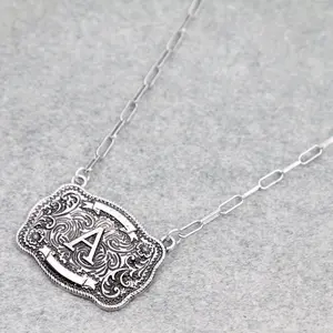 Western Belt Buckle Initial Necklace - Multiple Initials Available