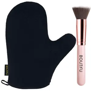 2 Pack Self Tanning Mitt Applicator Kit with Glove and Flat Top Brush for Sunless Self Tan Black