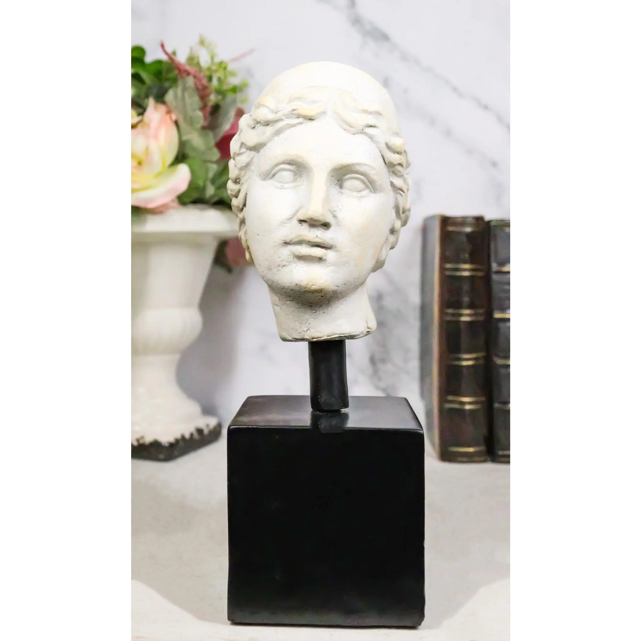 Antique Classical Greek Roman Goddess Aphrodite Head Bust Resin Replica, Accurate Decor Statue with Black Base