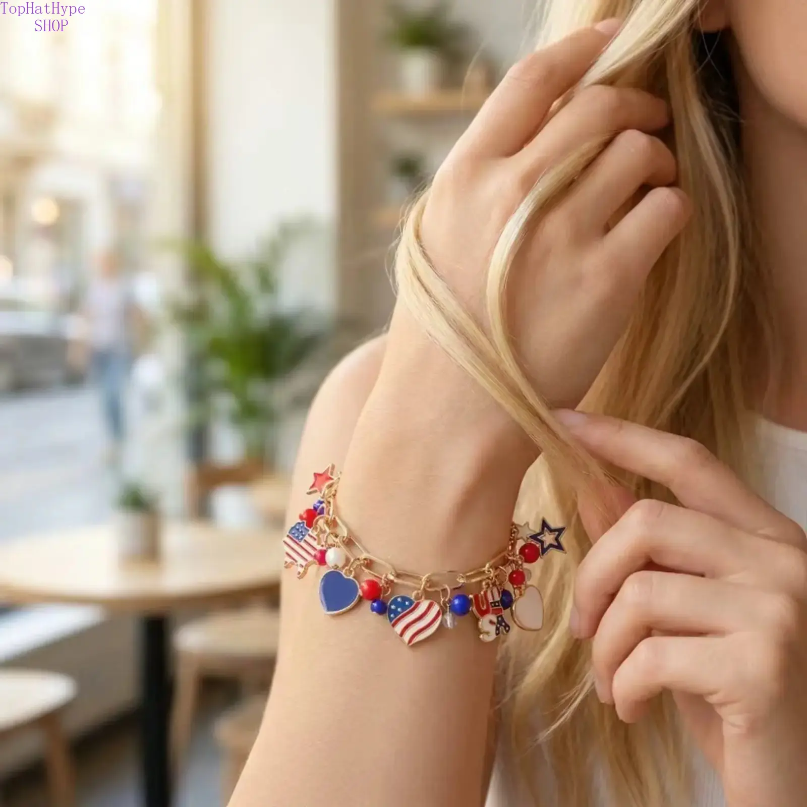 Women’s Independence Day Star‑Heart Enamel Stackable Bracelet, Red White Blue Patriotic Flag‑Inspired Layering Bangle, Trendy Versatile Jewelry for Daily Casual Wear, Holiday Parties & Festival Gift‑Giving