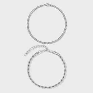 Micro Cuban + Rope Bracelet Stack (Silver)