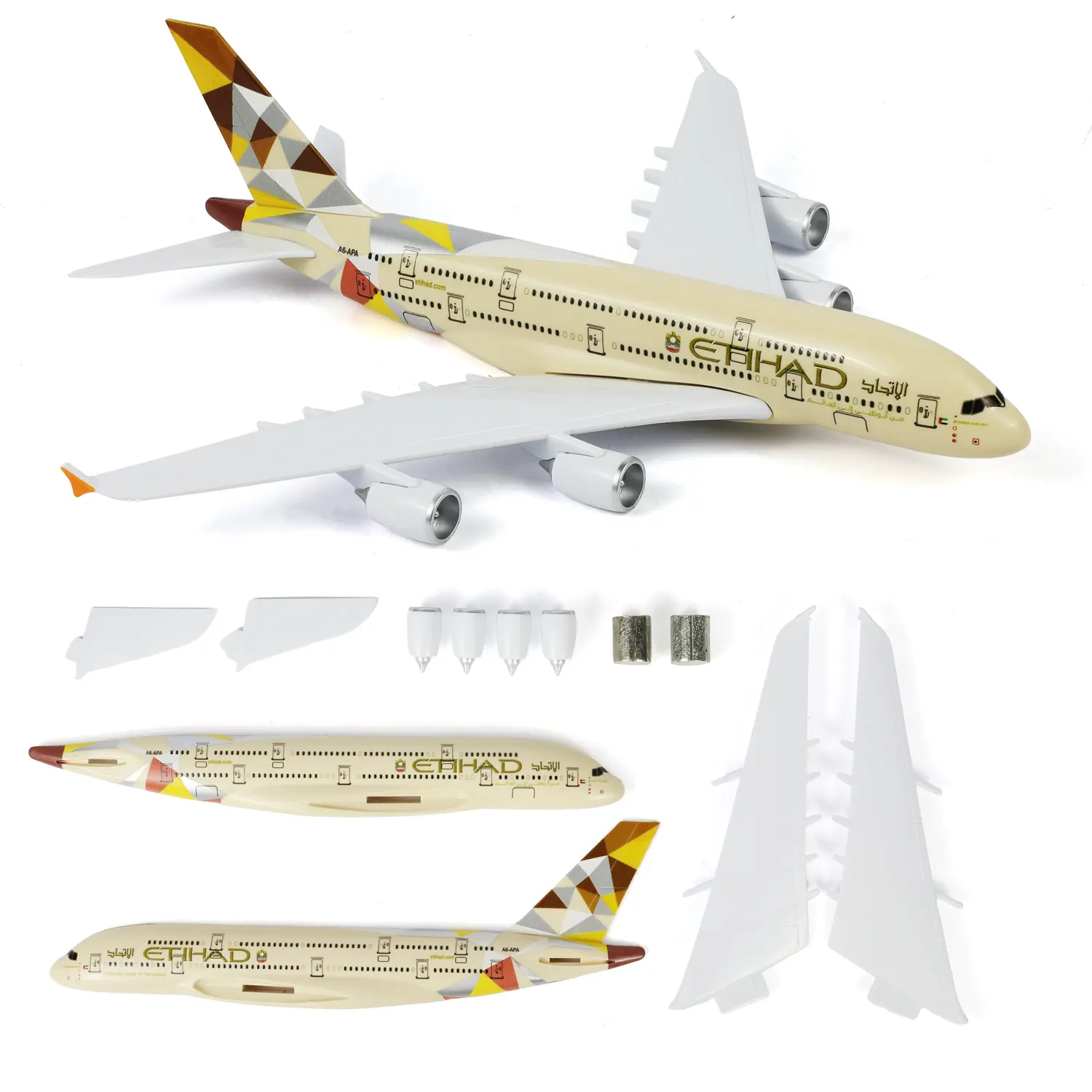 1:280 Scale Etihad Airways A380 Civil Aviation Aircraft Building Set - Plastic Part DIY Assembly Kit, Collectible Building Block Model Toy for Unisex Hobbyists