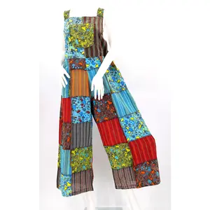 Mushroom Print Patchwork Overalls | Wide Leg Jumpsuit