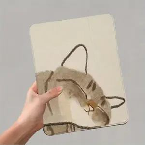 Lazy cat pattern, with adjustable stand and pen slot, foldable non-slip TPU protective case, suitable for iPad mini, iPad Air, iPad Pro/iPad 10th generation, 11th generation and other series iPad protective cases