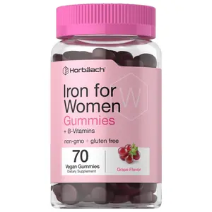 Horbäach Iron Gummies for Women | Supplement with B Vitamins | 70 Count | Grape Flavor | Vegan, Non-GMO & Gluten Free