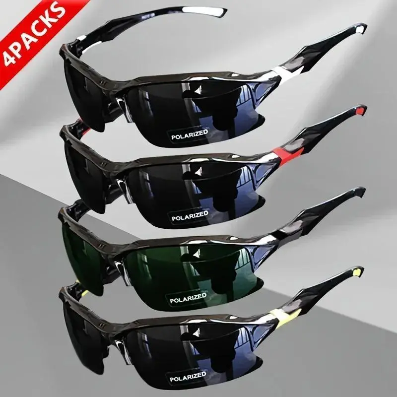 4-Pack Rimless Polarized Unisex Sport Sunglasses, UV400 Protection, Lightweight Comfort Fit, Windproof Sports Eyewear for Running, Fishing, Unisex Fit, Sunglasses For Women, Men's Sunglasses Polarized