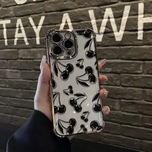 Cherry Pattern Four-corner drop-proof TPU phone case for iPhone17 16 15 14 Pro Max 13 12 11 XR XS Plus shockproof full camera protection durable slim silicone case mobile phone case