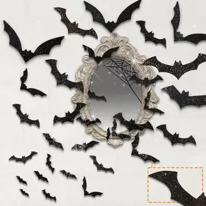 144pcs Bats Halloween Decorations: Halloween Bats Wall Décor Bat Stickers Decals PVC 3D Wall Bat Scary Stickers Halloweens Party Decorations Indoor Outdoor DIY Home Window Door Décor