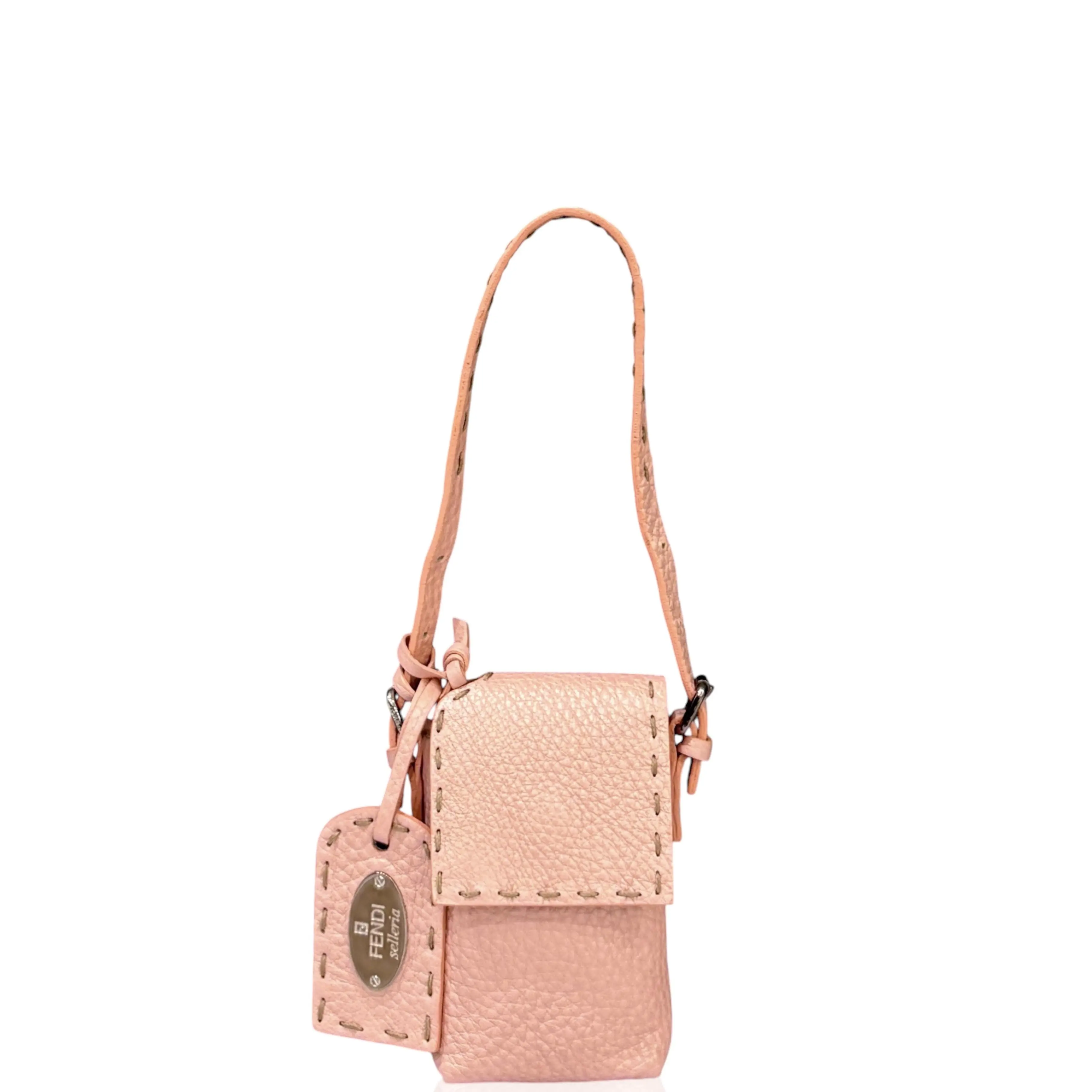 Pre-owned FENDI Leather Shoulder Bags Phone Holder Iridescent Grained Calfskin Pink (kc042426a6)