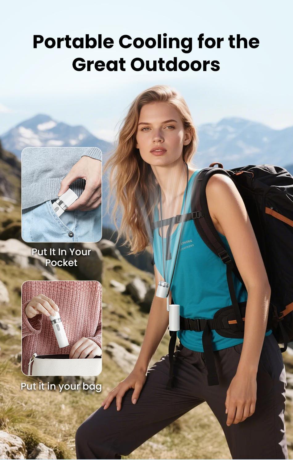 IMOLI FW-6 Portable Handheld Fan,Foldable Ultra-High-Speed "Turbo" Fan,LED Light, 5 Speed Settings,Quiet,Ideal for Outdoor,Travel,Camping,Sports, Office