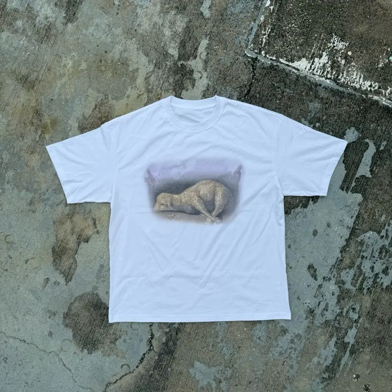 Vintage Sleepy Dog Graphic T-Shirt Unisex Casual Streetwear