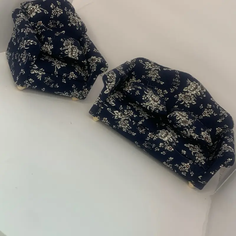 1:12 Scale Navy Floral Sofa and Chair Set for Dollhouse Miniatures