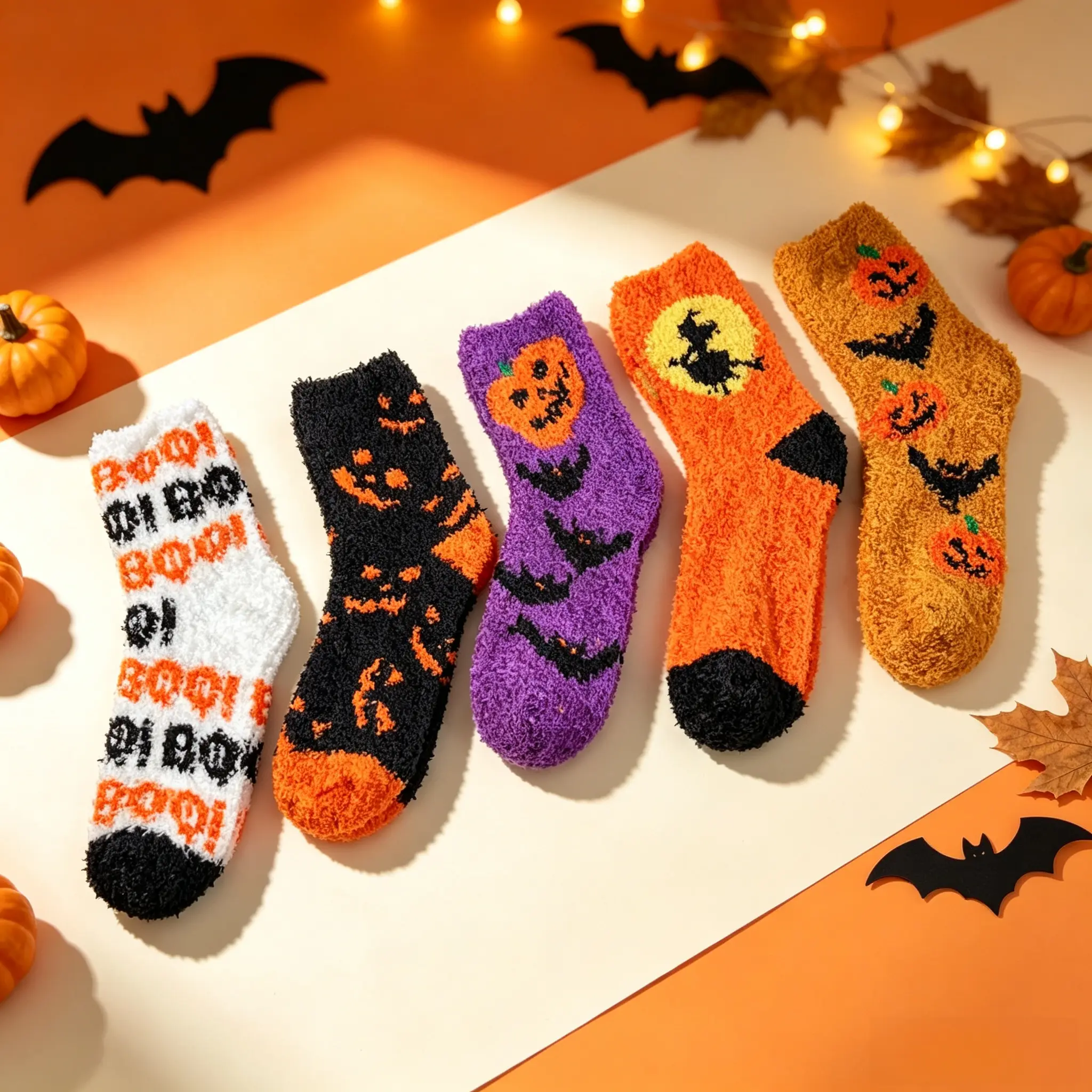Women's Halloween Fuzzy Crew Socks, Thick Warm Cozy Sleep Floor Socks, Cute Spooky Non Shedding Indoor Home Socks