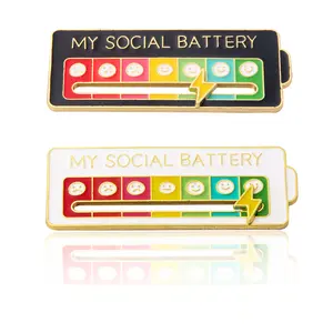 Funny Social Battery Pin - 2 Pcs My Social Battery Creative Lapel Pin, Fun Enamel Emotional Pin 7 Days A Week
