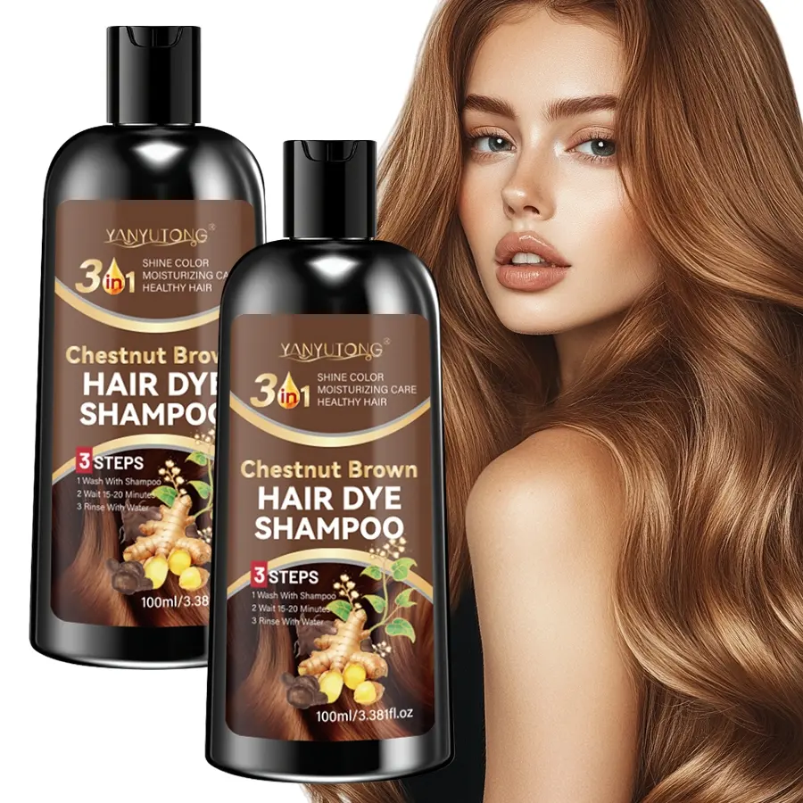 100ml chestnut brown herbal hair dye shampoo, Natural hair dye, gentle and non-irritating herbal extract, shampoo and hair care three in one, easy to use, making hair look healthy and shiny, suitable for both men and women