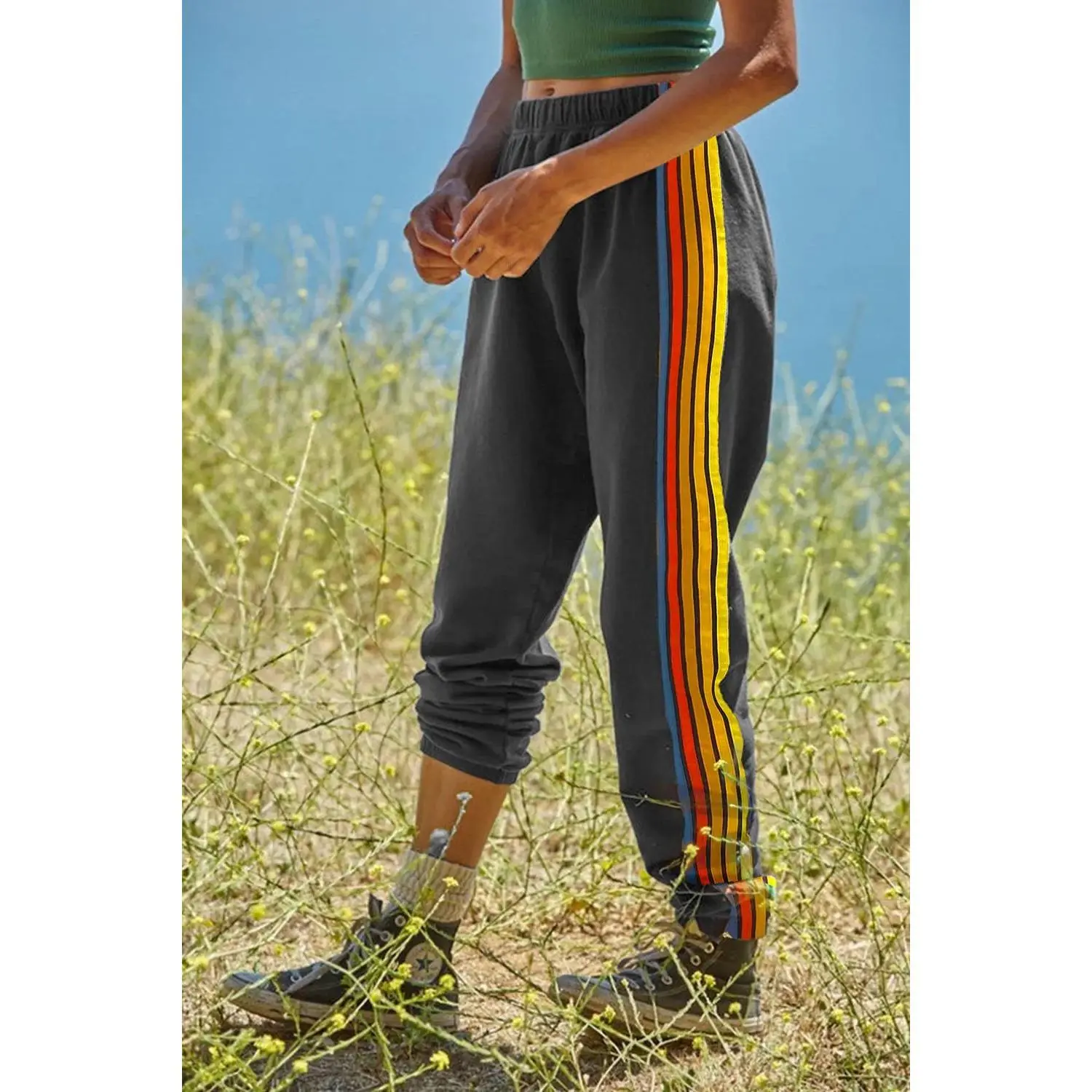 Contrast Striped Elastic Waist Active Pants