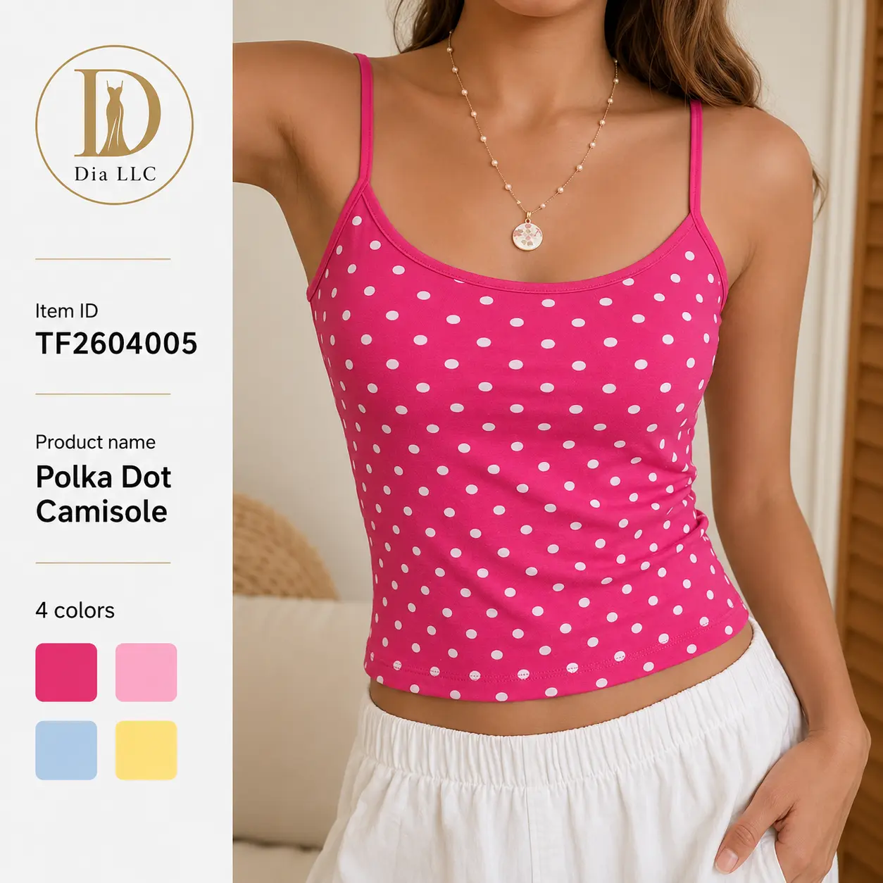 Polka Dot Cami Top, Y2K Cute Spaghetti Strap Tank Top, Stretchy Milk Silk Sleeveless Summer Crop Top for Casual Outfits