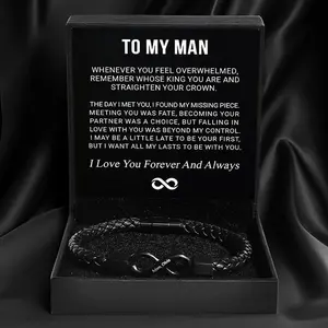 8-Word Stainless Steel Black Handmade Leather Men's Bracelet |   Magnetic Buckle round Rope 8-Word Leather Bracelet