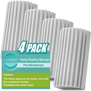 4 Pack Damp Dusting Sponge Duster, Grey Dust Cleaning Sponge,  Household Cleaning Sponge Tool for Blinds, floorboards, Fan , Vents, Glass, Railings, Mirrors
