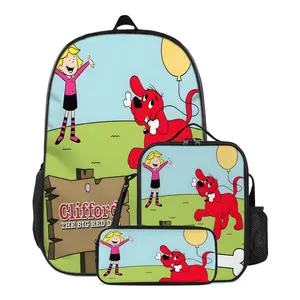3pcs Backpack Clifford the Big Red Dog Backpack Cartoon Backpack Lightweight Travel Bag Multifunctional Leisure Backpack Outdoor  Sports Travel Backpack Pink