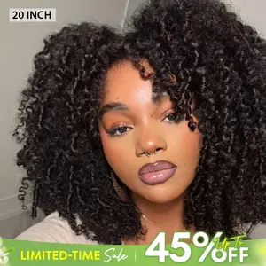 CurlyMe Wear Go Glueless Afro Kinky Curly Human Hair Wig Pre Bleached Tiny Knots Pre Cut 7X5 HD Lace Front Wig Pre Plucked Natural Hairline Beginner Friendly - Natural Black #Summervibes