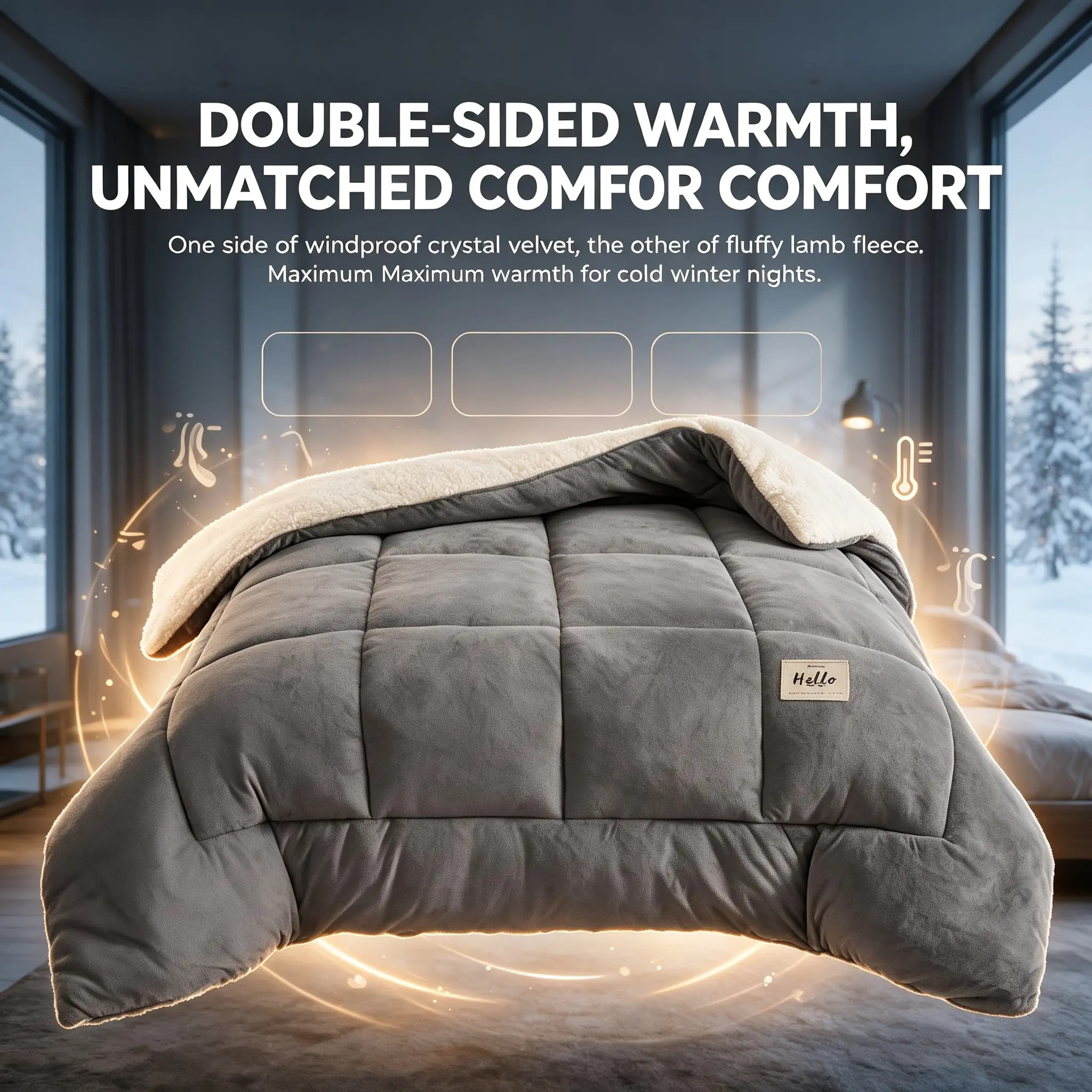 TORAX King Size Micromink Sherpa Comforter - Micromink Soft, Luxurious, Breathable, Wrinkle-Resistant, Durable Flat Weave Year-Round Bedding, Solid Sapphire Blue & Elegant Gray Bedding for Bedroom