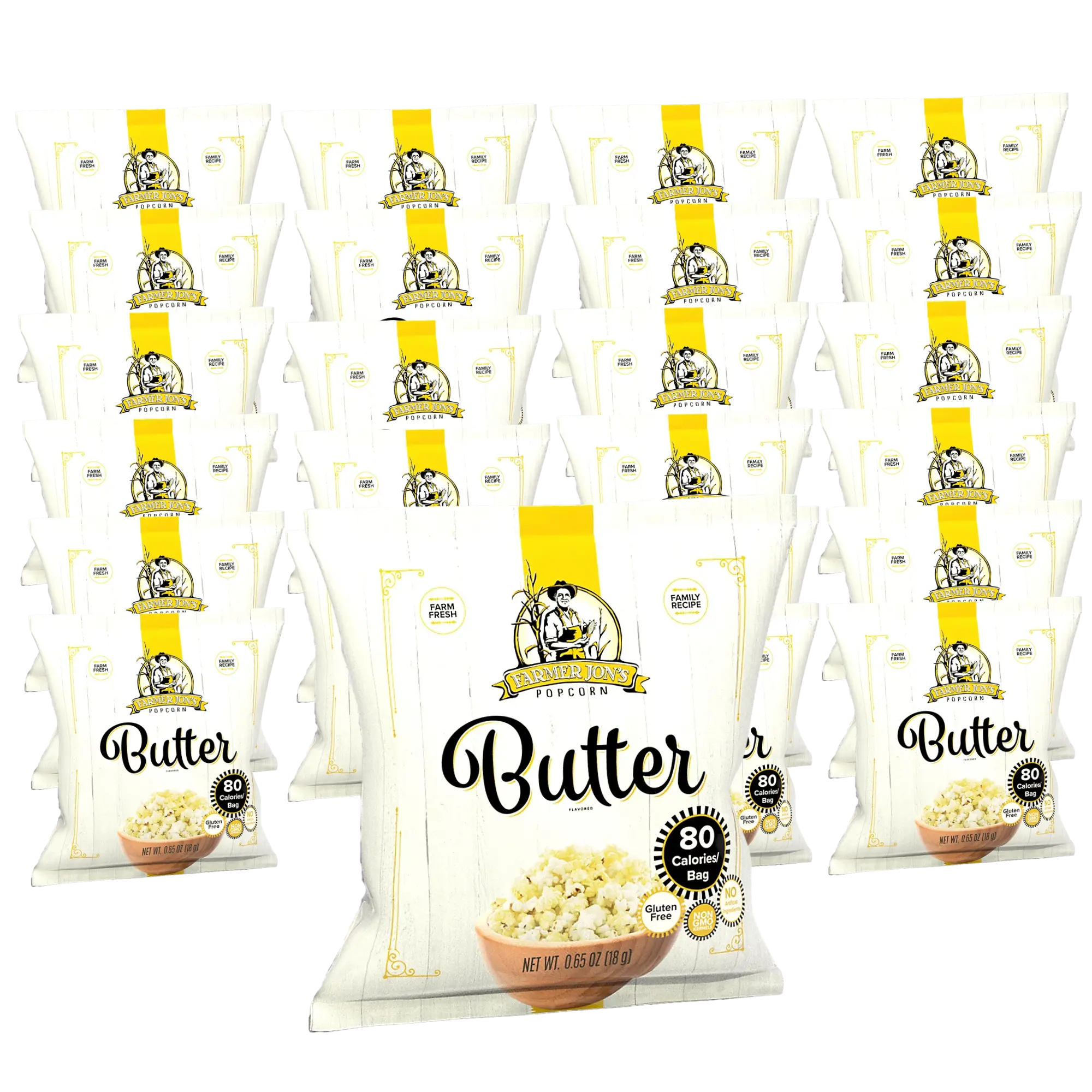 Butter Flavored, Ready-to-Eat 24 Count Single Serving Bags - Farmer Jon's Popcorn