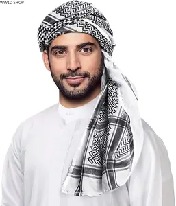 Men’s Keffiyeh Arab Head Scarf, Traditional Muslim Sheikh Turban Headwear for Saudi Style, Desert Travel, Prayer and Cultural Wear