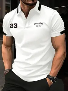Men's Slim Fit V Neck Long T Shirt, Sports Polyester Short Sleeve Gym Top, Gym T Shirts for Daily Casual Wear, Comfortable Muscle Fitting T Shirt for Street Style