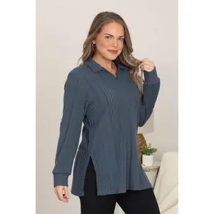 Denim Blue Wide Ribbed Hacci Tunic