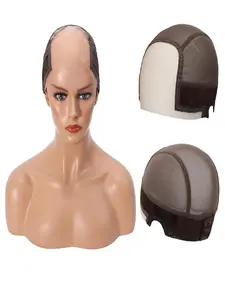2PCS Wig Caps  with Grip Band for Keeping Wigs in Place Glueless Wig with 4x5 Transparent Lace Caps Non-Slip Adjustable Elastic Headband (Brown)
