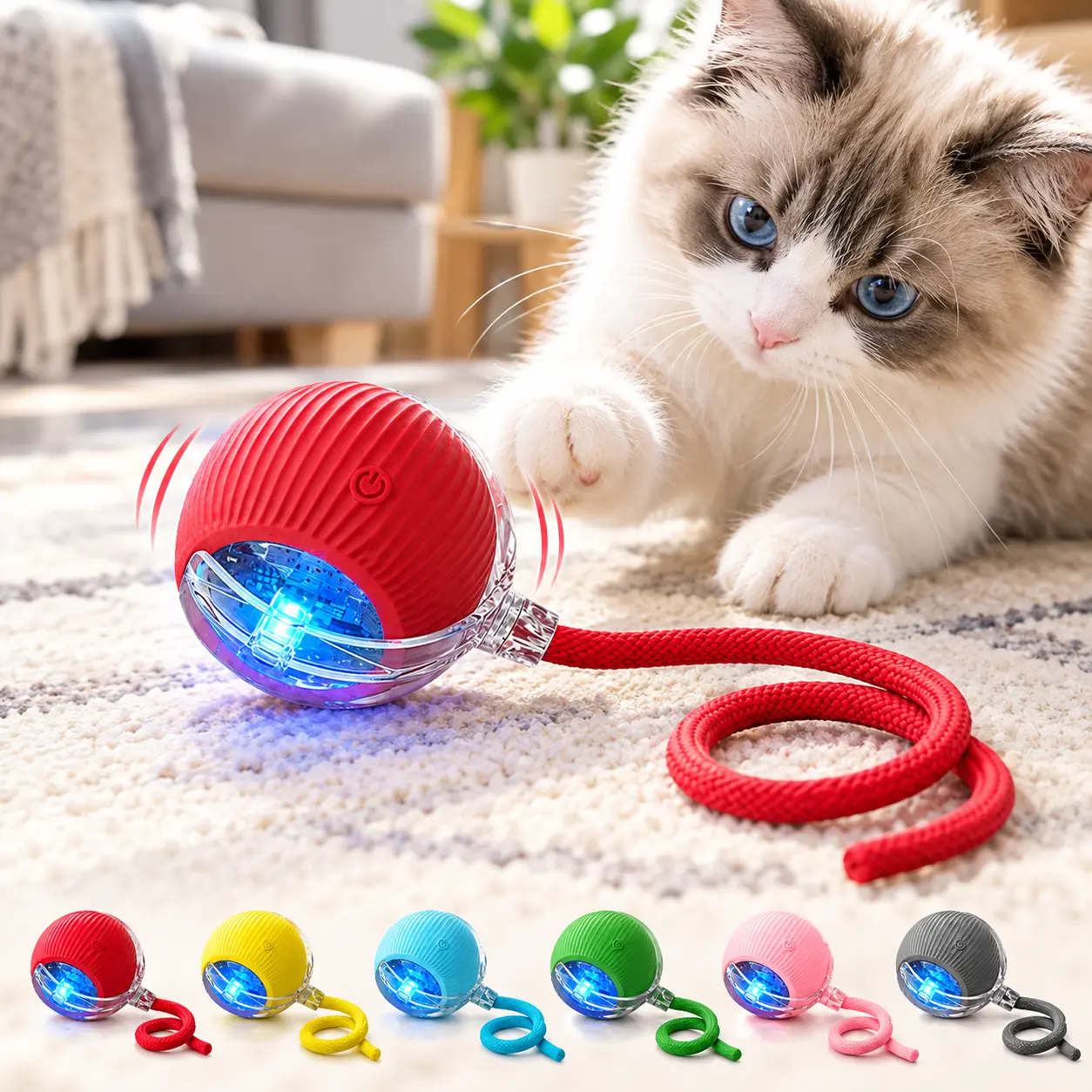 LED Interactive Plastic Cat Ball Toy - Automatic Moving, Quiet Operation, Durable, Safe, Natural Instinct-Stimulating | Home Supplies, Festive Supplies, Party Bag Essential for Parties