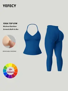 Women's Halter Sports Bra + High Waist Tight Pants Set, Detachable Pads, Butt Lifting, Abdominal Shaping, Yoga Fitness Daily Wear, Scrunch Leggings