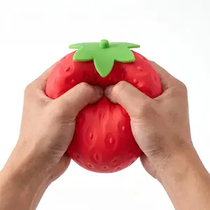 Red Strawberry Squishy Squeeze Toy - Stress Relief Fidget Toy, Soft Slow Rebound Sensory Toy for Anxiety Relief, Cute Fruit Squishies for Kids, Adults, ADHD, Office Desk, Hobby & Party Favors