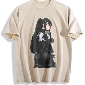 Mina Ashiro Kaiju No 8 Anime Double Printed Vintage Washed Tee Unisex Oversize Anime Manga Washed Heavyweight Cotton T-shirt