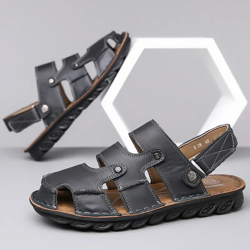 Cloud Comfort Men's Closed Toe Leather Sandals, Adjustable Buckle Strap Summer Casual Sandals, Non-Slip Shock Absorbent Water-Friendly 2-in-1 Sandals for Daily Walking Beach Footwear