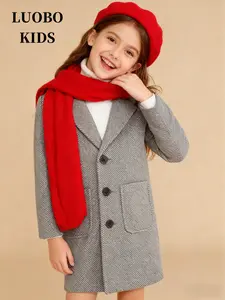 【LUOBOKIDS】Men's Wool for Boys, Medium-Long Length Wool Overcoat, Suitable for Children with Heights of 90-160cm, Western College Style, Winter Insulated Jacket, Thick Heavy Coats