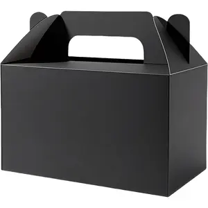 24 Pack Gable Style Black Cardboard Candy Treat Boxes With Handle, Party Favor Goodie Gift Bags for Birthday Baby Shower Weddings