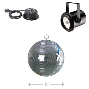 ProX MB-8 8" Mirror Ball ABS with Mirror Ball Mounting Motor & 30W Pinspot Lighting Fixture Package Classic Disco Effect
