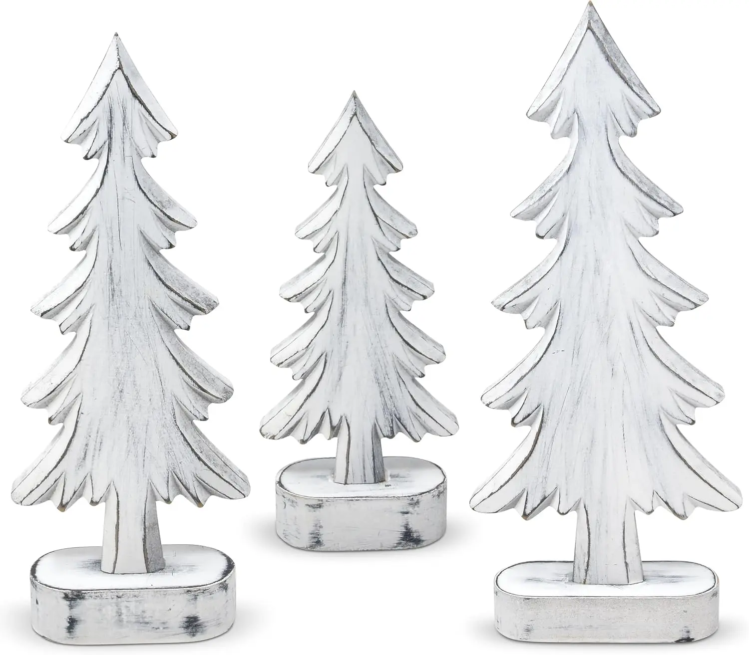 Gift Boutique Christmas Trees Wooden Table Decorations Centerpiece Holiday, Tree on Base Tiered Tray Tabletop Sign Decor for Office Dining Mantle Home Winter Xmas Party Supplies - Set of 3 - White