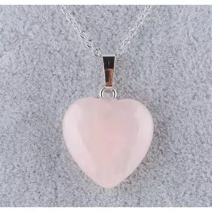 Rose Quartz Heart Pendant Necklace Gemstone Natural Stone 925 Silver Plated N87