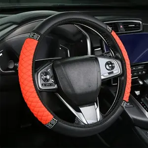 15 Inch Artificial Rhinestone PU Leather Elastic Steering Wheel Cover, No Inner Ring, Stylish Car Accessories, Durable and Comfortable, Replacement