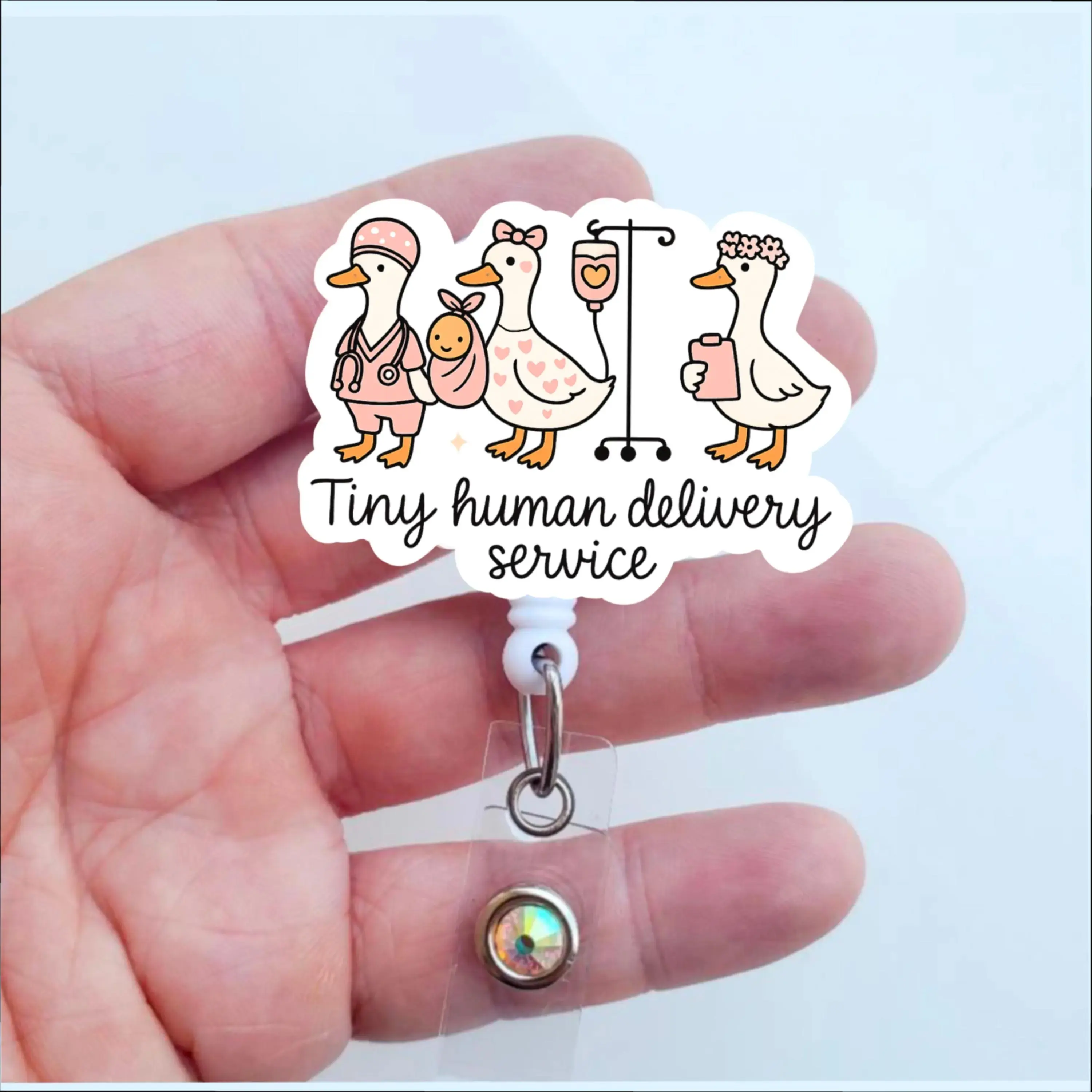 Tiny Human Delivery Service Badge Reel | Labor and Delivery Nurse Badge | L&D Badge Gift | Mother Baby Badge ID Holder