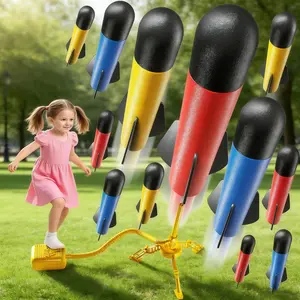 Rocket Launcher for Kids, 12 Foam Rockets, Launch up to 100+ft, Foam Jump Rocket Launcher Toy,Outdoor Outside Backyard Toys for Boys and Girls, Birthday Gift Toys for Kids Boys Girls Age 3 4 5 6 7 8 Years Old