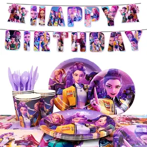 KPOP Girls Theme Birthday Party Decorations set, Tableware Includes 7"/9" Thick Paper Plates 16 Cups, 16 Napkins Birthday Party Decoration for kids